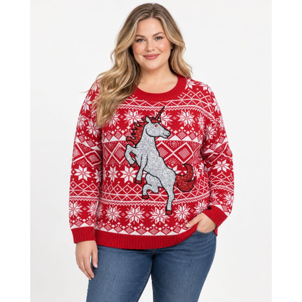 EUC Blizzard Bay Women's Ugly sequins Christmas Unicorn Sweater like new XL